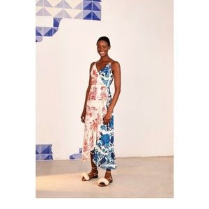 Farm Rio Dual White Prints Maxi Wrap Dress S Floral Ruffle Hem Beaded Tassels